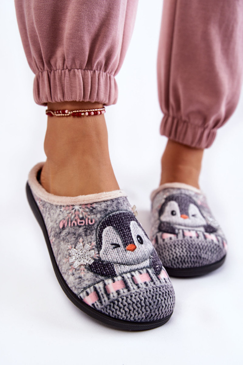 Damskie Domowe Klapki Papcie Pingwiny Inblu EC-81-025 Szare