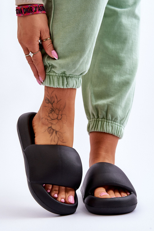 Lekkie Piankowe Damskie Klapki Na Platformie Czarne Milton