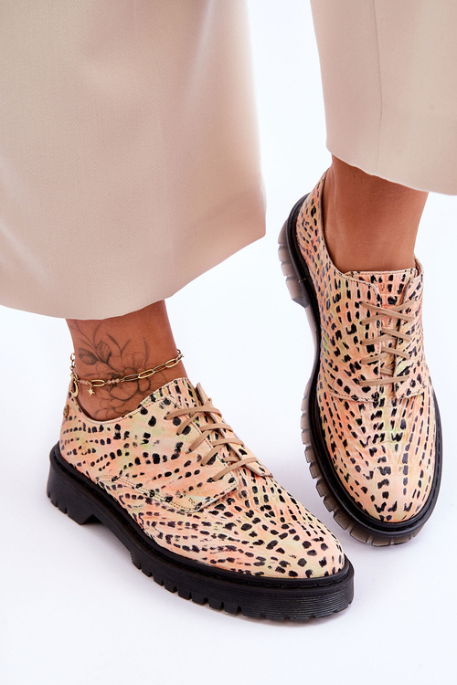 Damskie Skórzane Półbuty Oxfordy Maciejka 04087-18 Pomarańczowo-Czarne