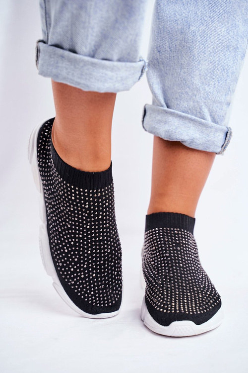 Damskie Sportowe Obuwie Wsuwane Czarne z Cyrkoniami Milodin