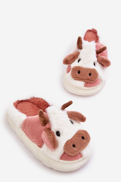 Dziecięce Futrzane Kapcie Z Motywem Krowy Różowe Tamorrin