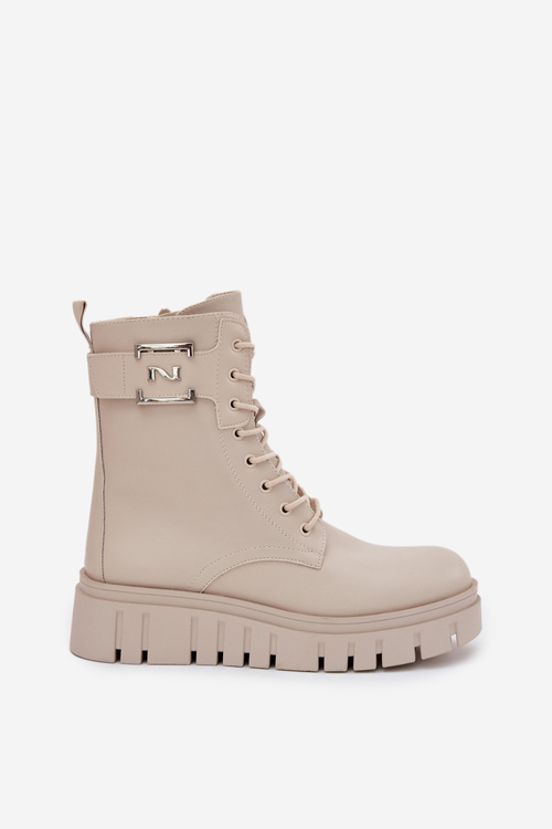 Botki Damskie Na Platformie Z Ozdobnym Detalem Ocieplane Jasnobeżowe Lyrana