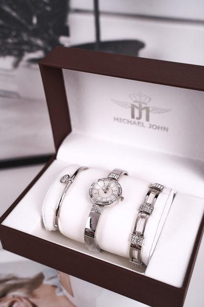 Zestaw Damski Zegarek i Dwie Bransoletki Michael John Srebrny