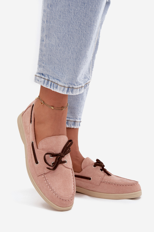 Półbuty Mokasyny Damskie Z Wiązaniem Jasnoróżowe Calivra