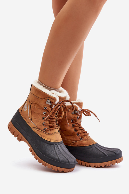 Śniegowce Damskie Sznurowane Z Futerkiem Lee Cooper LCJ-24-44-2869 Camel