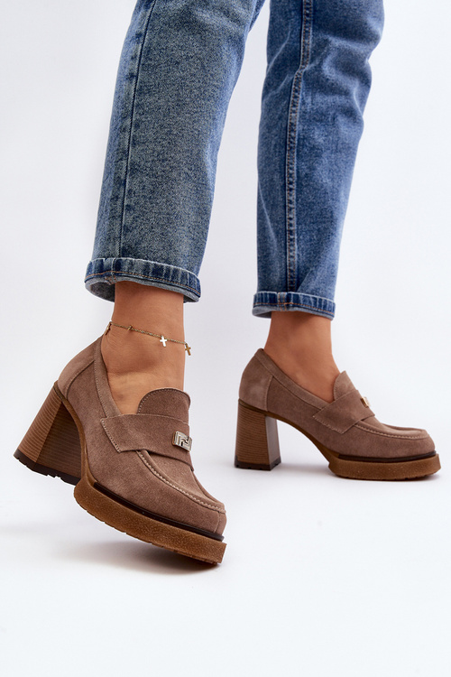 Zazoo 20169 Zamszowe Półbuty Na Obcasie Ciemnobeżowe