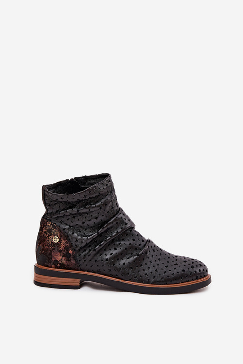 Skórzane Botki Z Ażurowym Wzorem Maciejka 05922-01 Czarne