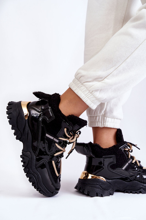 Damskie Ocieplane Buty Sportowe Trapery Czarne Edora