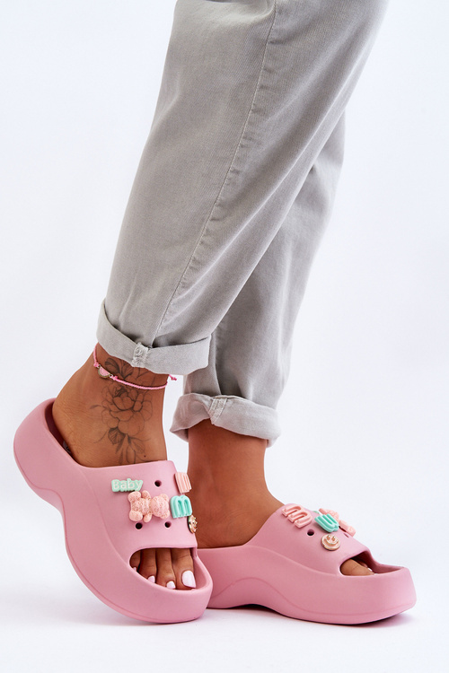 Miękkie Damskie Piankowe Klapki Z Ozdobami Różowe Lorie