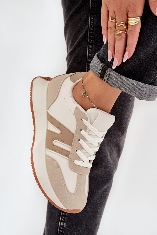 Buty Sportowe Damskie Na Platformie Beżowe Emidi