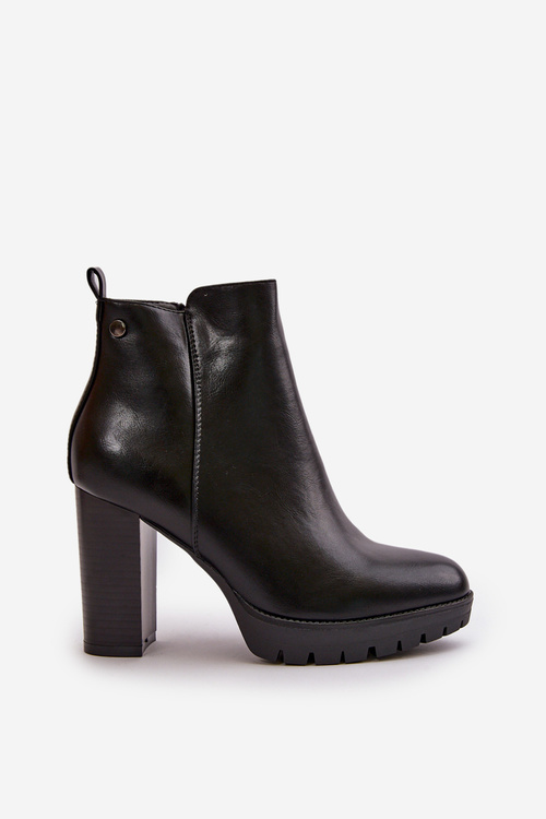 Botki Damskie Ocieplane Na Wysokim Słupku Zapinane Na Zamek Czarne Bioria