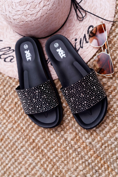 Klapki Damskie Z Cyrkoniami Czarne XTI 48821