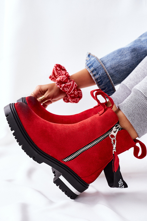 Ocieplane Botki Z Suwakiem Czerwone Cortona