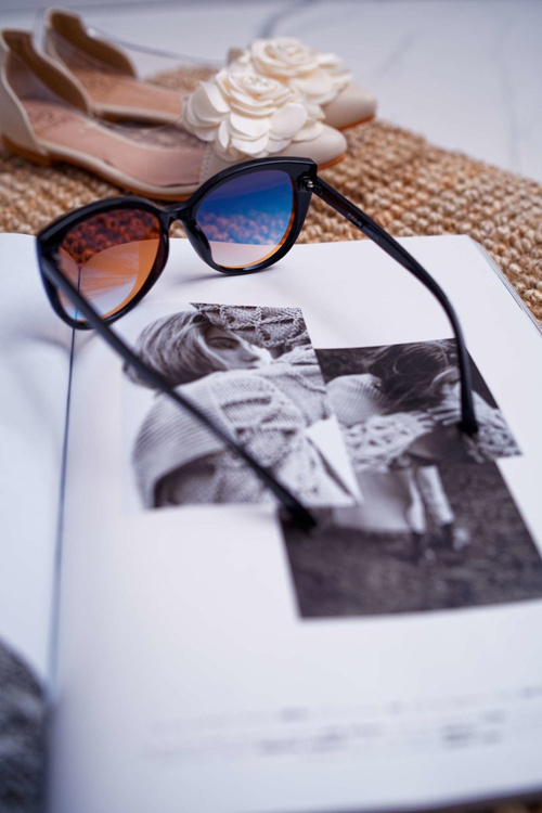 Okulary Przeciwsłoneczne Prius PR-V26 Czarne Niebieskie Szkła Granatowy Brokat