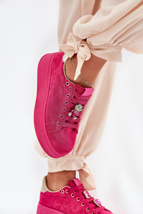 Sneakersy Damskie Na Platformie Z Misiem Fuksja Vailina