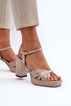 Lakierowane Sandały Damskie Na Słupku Beżowe D&A MR38-668