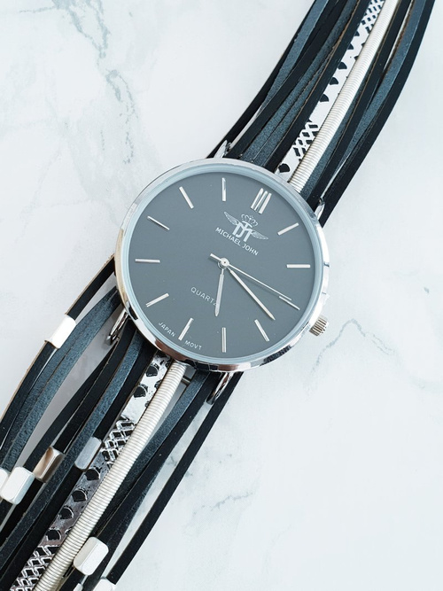 Damski Zegarek Michael John Z Rzemykowym Paskiem Pepero Czarny