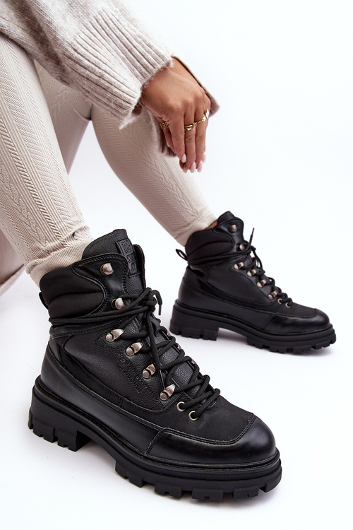 Ocieplane Trapery Botki Sznurowane Damskie Czarne Big Star MM274663