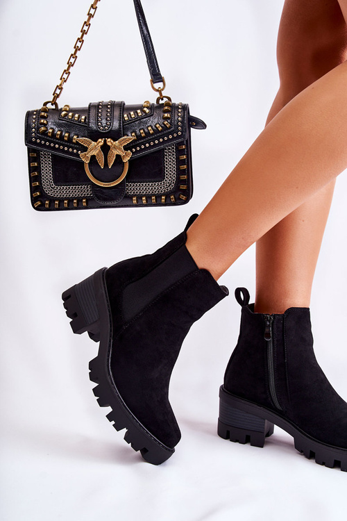 Ocieplane Damskie Botki Na Suwak Czarne Lenaris