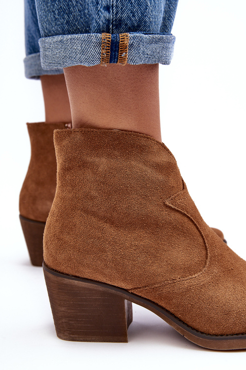 Zamszowe Botki Kowbojki Na Suwak D&A SN622-29 Camel