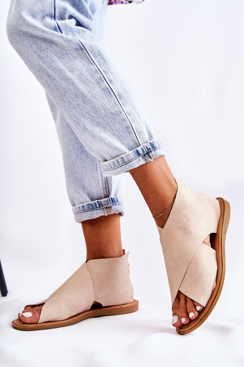 Damskie Skórzane Sandały Na Szeroką Stopę Beżowe Catalise