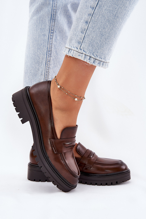 Klasyczne Mokasyny Damskie Z Eko Skóry Brązowe Enticca