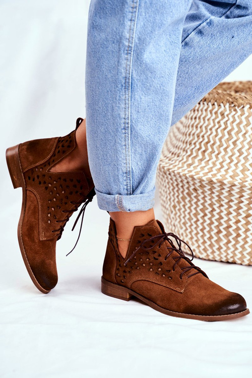 Botki Damskie Skórzane Camel Low Meridan