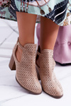 Botki Damskie Na Obcasie Wiosenne Ażurowe Beżowe GoodDay