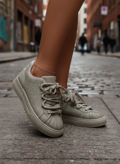 Zdobione Sneakersy Damskie Zielone Calissea