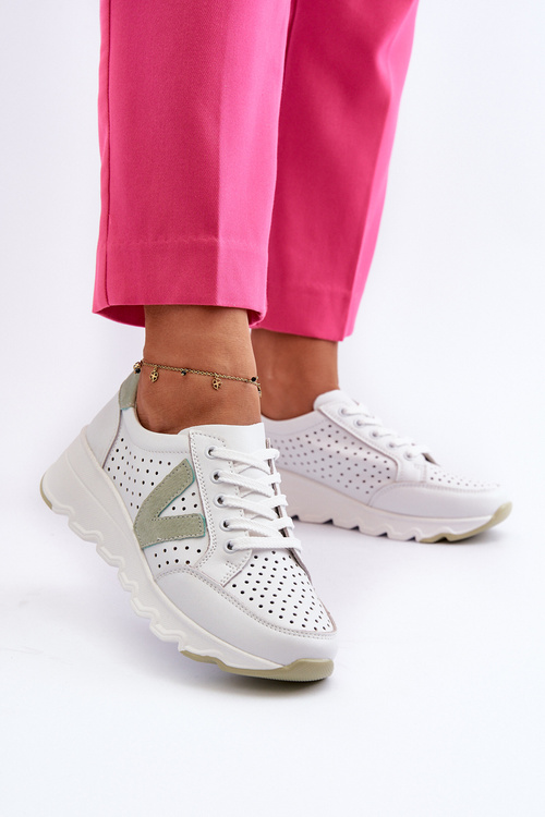 Damskie Skórzane Lekkie Buty Sportowe Białe Eleonori