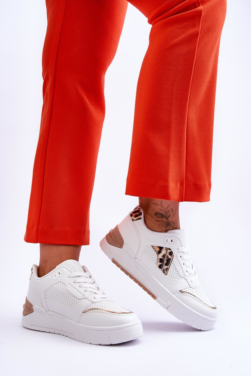 Skórzane Damskie Sportowe Buty W Cętki Białe Nancey