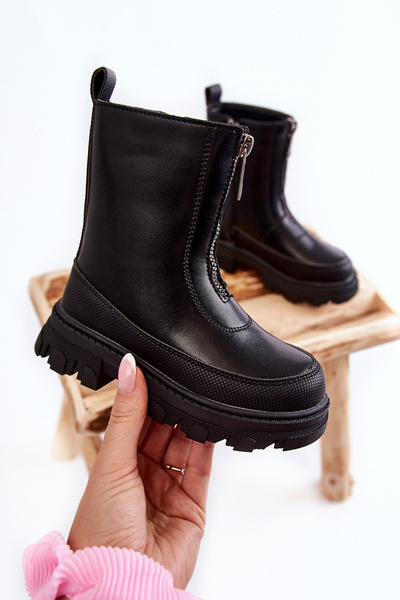 Modne Wysokie Skórzane Botki Na Suwak Czarne Daffy