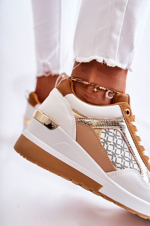 Damskie Skórzane Buty Sportowe Na Koturnie Białe Catrine