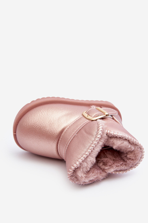 Dziecięce Eko Skórzane Śniegowce Z Paskiem Różowe Orinor