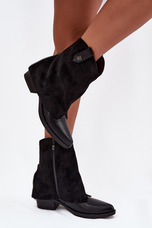 Ocieplane Botki Kowbojki Na Obcasie Czarne Sylvette