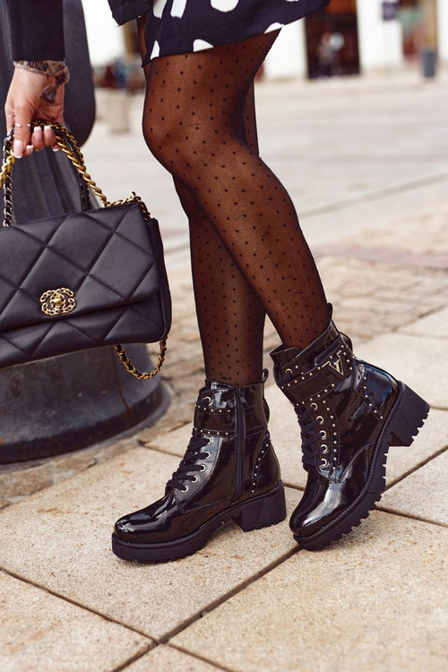 Botki Damskie Workery Czarne Lakierowane Valeria