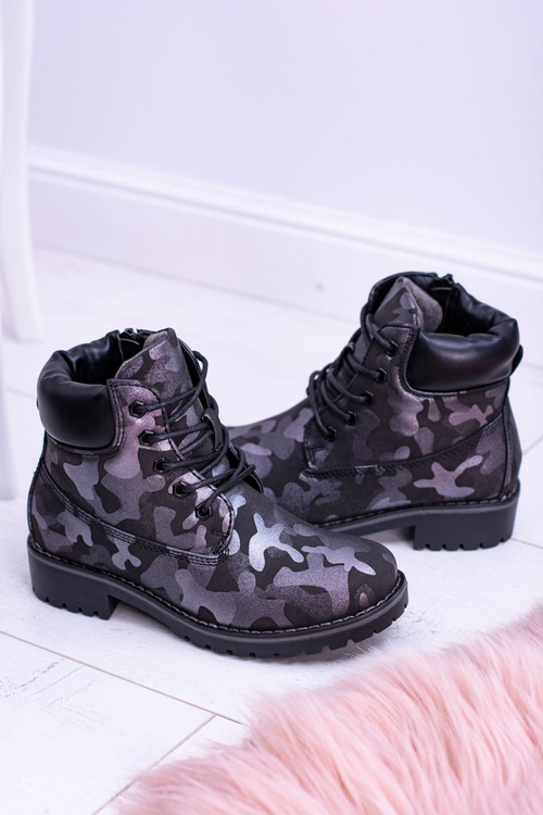Młodzieżowe Ocieplane Czarne Botki Traperki MoroStyle