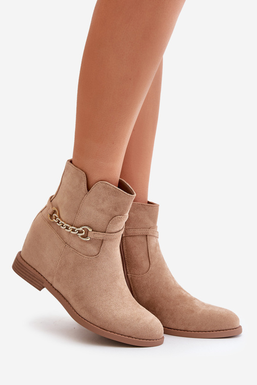 Botki Damskie Na Ukrytym Koturnie Z Eko Zamszu Beżowe Ofcorna