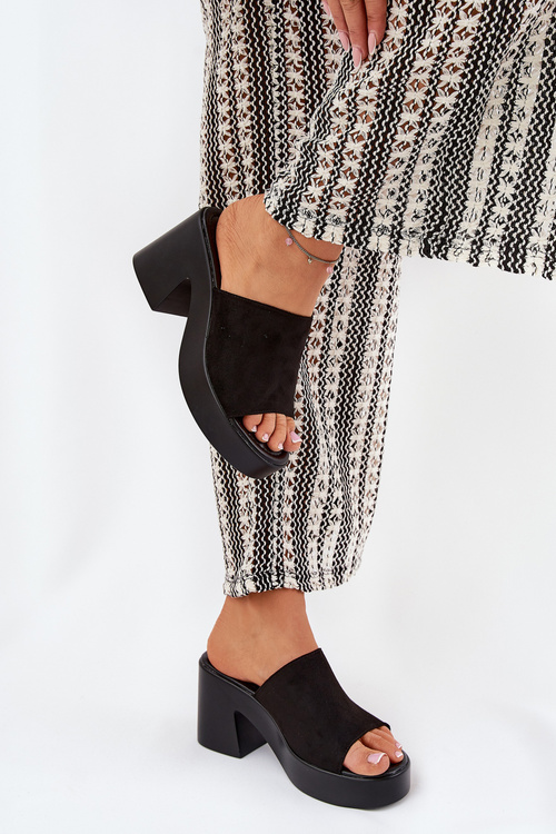 Klapki Damskie Na Słupku I Platformie Czarne Omeisa