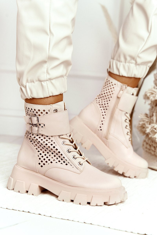 Ażurowe Botki Workery Na Platformie Beżowe Blown Away
