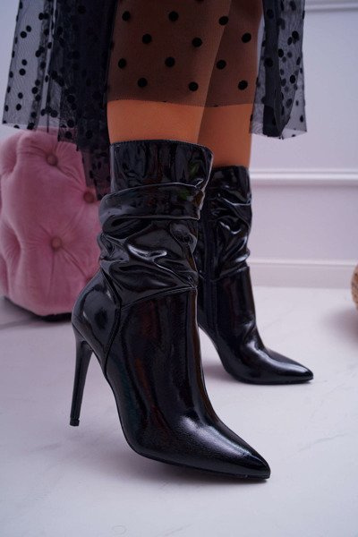 Botki Damskie Na Szpilce W Szpic Lakierowane Czarne Heaven Step
