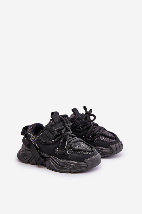 Sneakersy Dziecięce Ozdobione Cekinami Czarne Liatoma