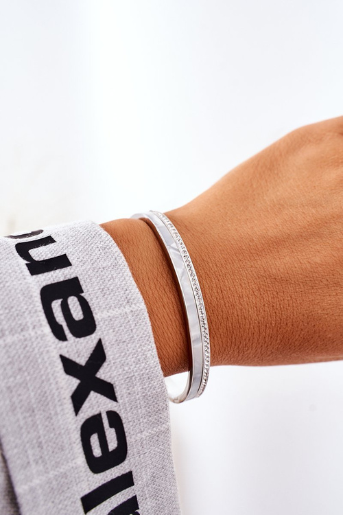 Bransoletka Stalowa Z Cyrkoniami I Perłą Srebrna