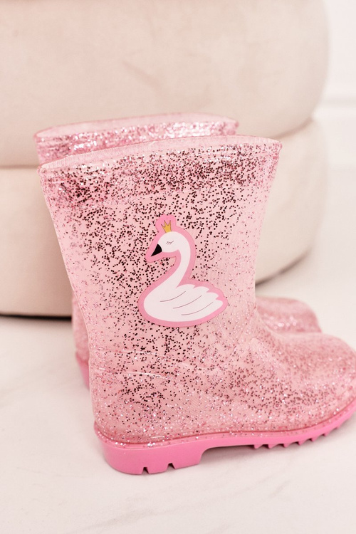 Dziecięce Brokatowe Kalosze Z Łabędziem Różowe
