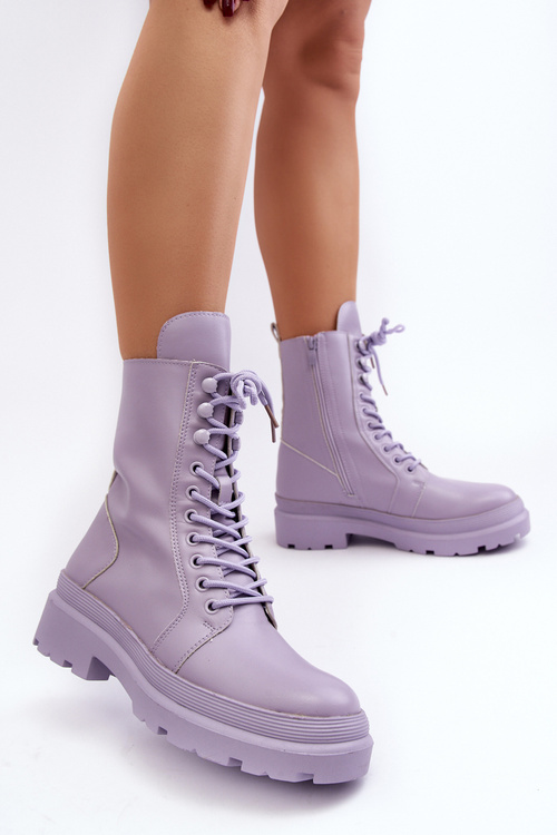 Botki Workery Damskie Ekoskóra Fioletowe Irande