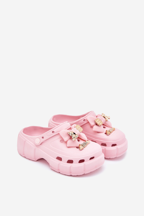 Klapki Dziecięce Dziewczęce Piankowe Z Kokardką I Ozdobami Różowe Selvana