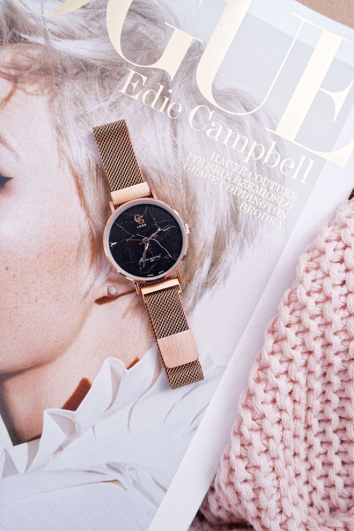 Damski Zegarek GG Luxe Różowe Złoto Czarna Tarcza Bemas