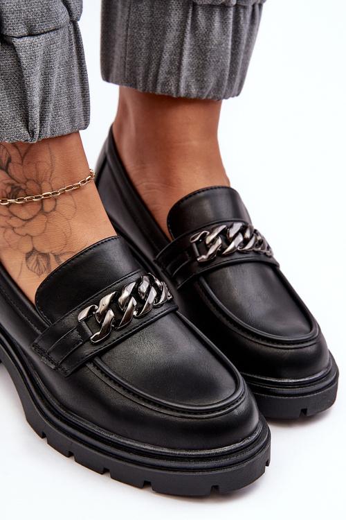 Skórzane Damskie Półbuty Na Niskim Obcasie Czarne Blimma