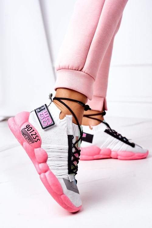 Damskie Sportowe Buty Sneakersy Biało-Różowe Bubble Tea