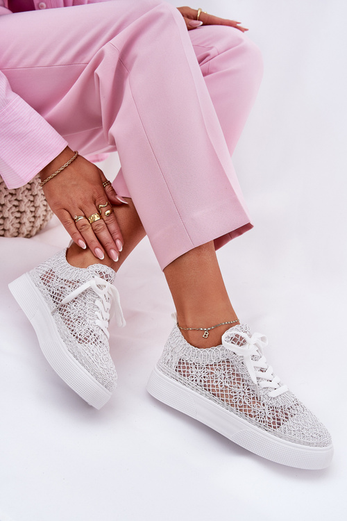 Ażurowe Tenisówki Damskie Na Platformie Białe Aranelith